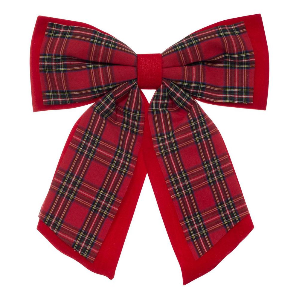 Nœud de sapin en velours tartan rouge 40 x 45 cm