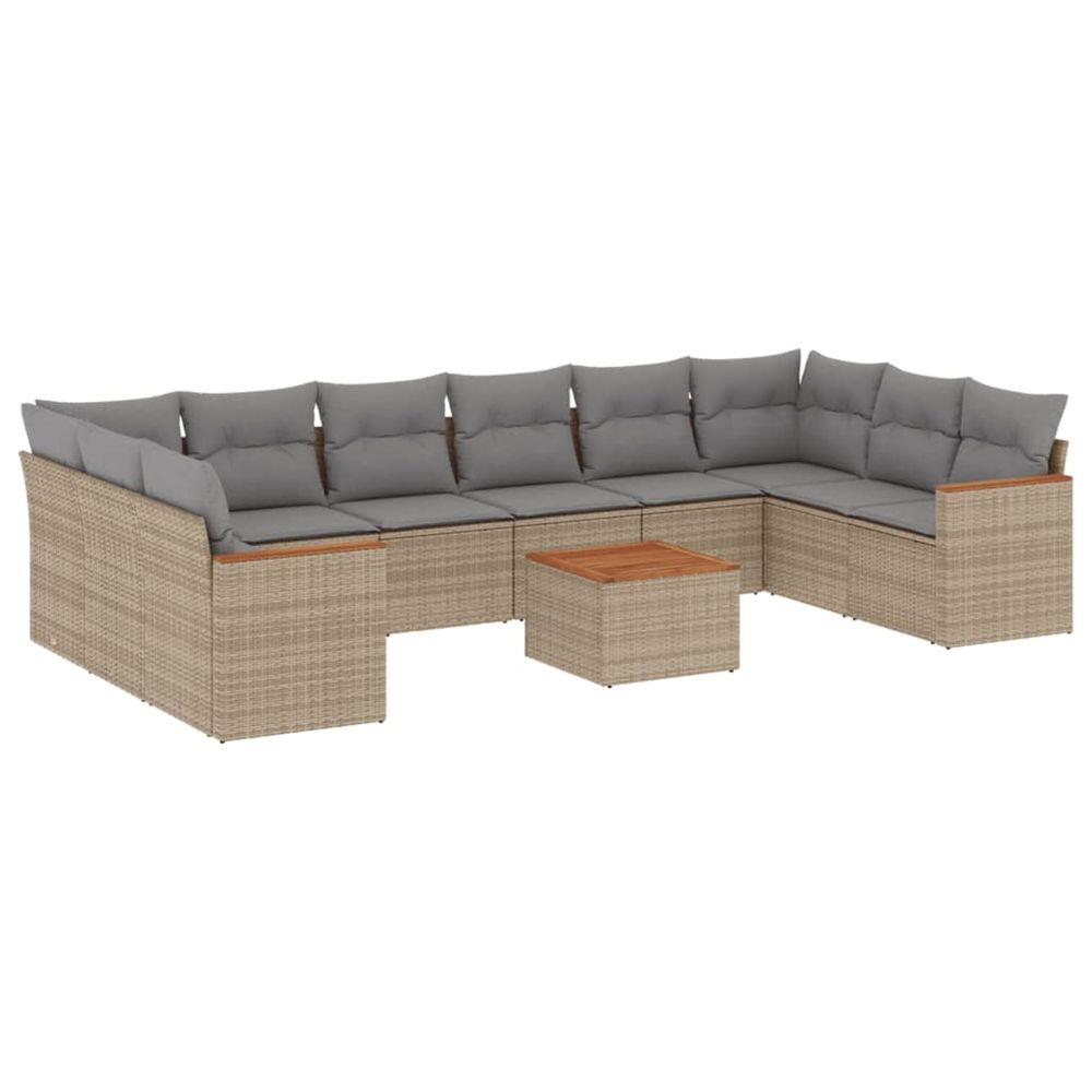 Salon de jardin et coussins 11 pcs mélange beige résine tressée