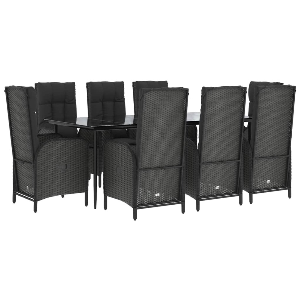 Mobilier à dîner de jardin 9 pièces et coussins noir résine tressée