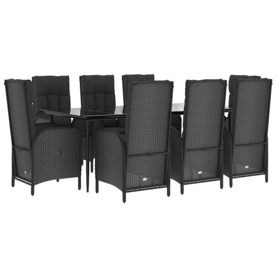 Mobilier à dîner de jardin 9 pièces et coussins noir résine tressée