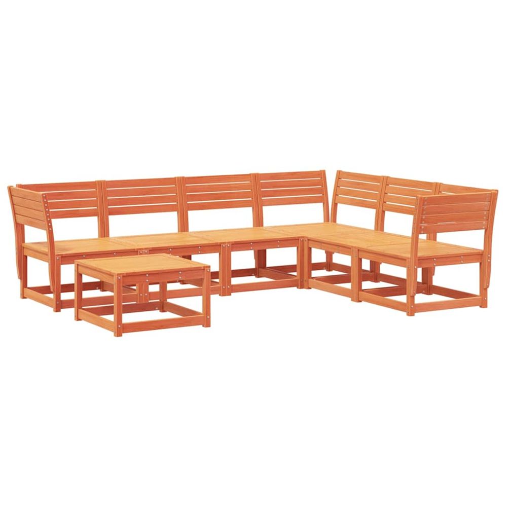 Salon de jardin 7 pcs cire marron bois de pin massif