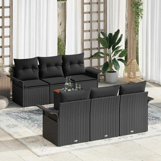 Ensemble de canapé de jardin avec coussin 7 pcs noir polyrotin