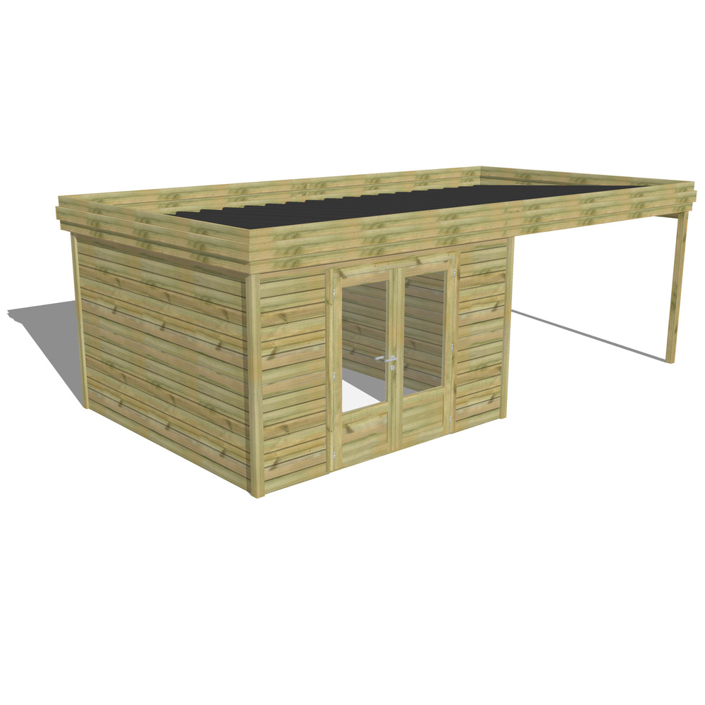 Abri de jardin bois pin traité autoclave 27mm - 6,94x3,44m / 24m2 - bac acier - abri français