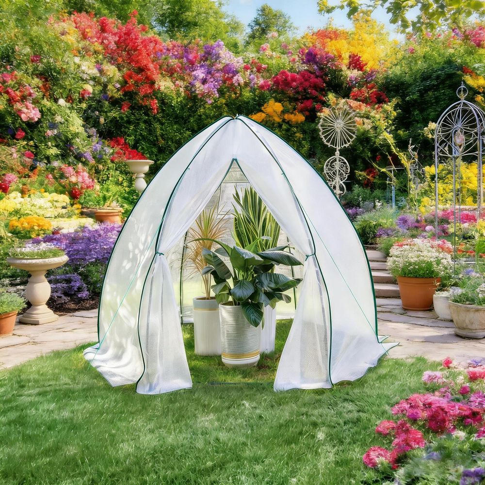 Serre de jardin tipi en pe et acier pour plantes hivernage 240x200x240cm blanc - comfortxl outdoor living