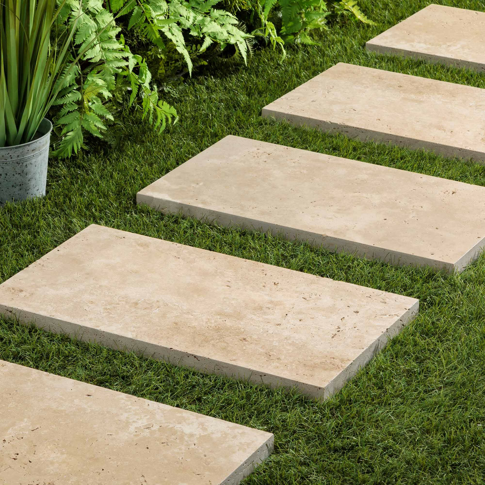 Pas japonais rectangle travertin beige clair 61x33x3 cm (à l'unité) - ro'ma nature