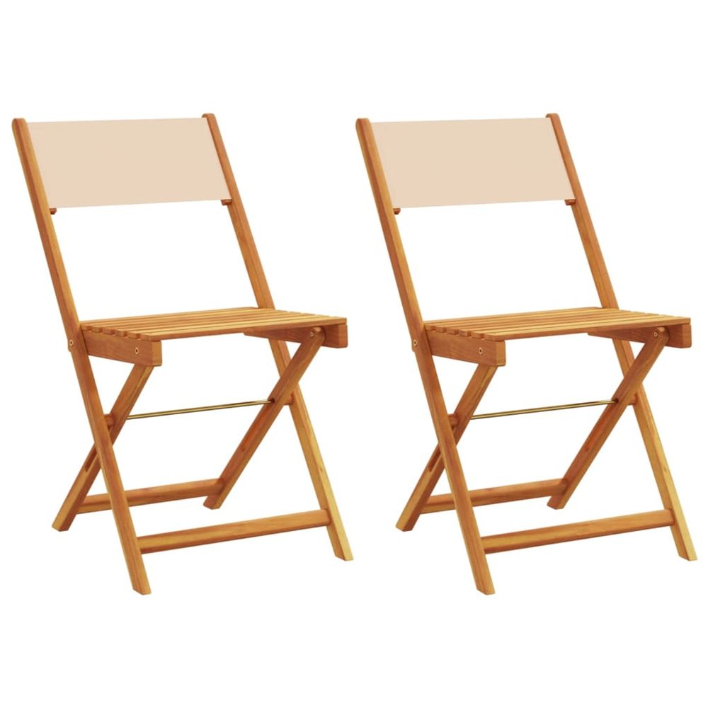 Chaises pliantes 2 pièces beige bois massif d'acacia et tissu