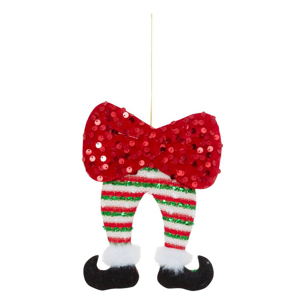 Suspension de sapin jambes de lutin avec nœud rouge 16 cm