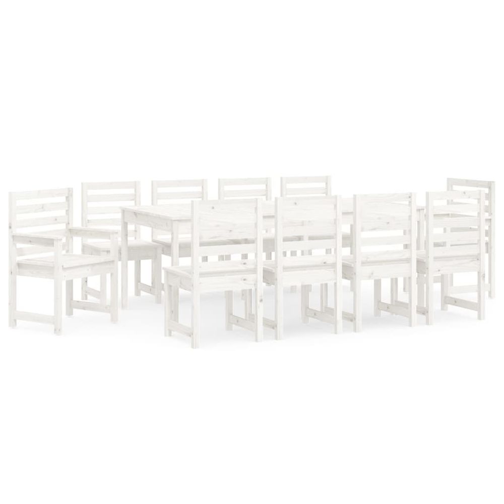 Ensemble à manger de jardin 11 pcs blanc bois massif de pin
