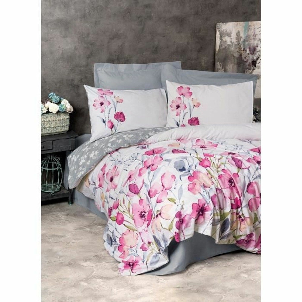 Parure de lit - housse de couette 220 x 240 + 2 taies d'oreiller 60 x 60 coton renforcé - gris