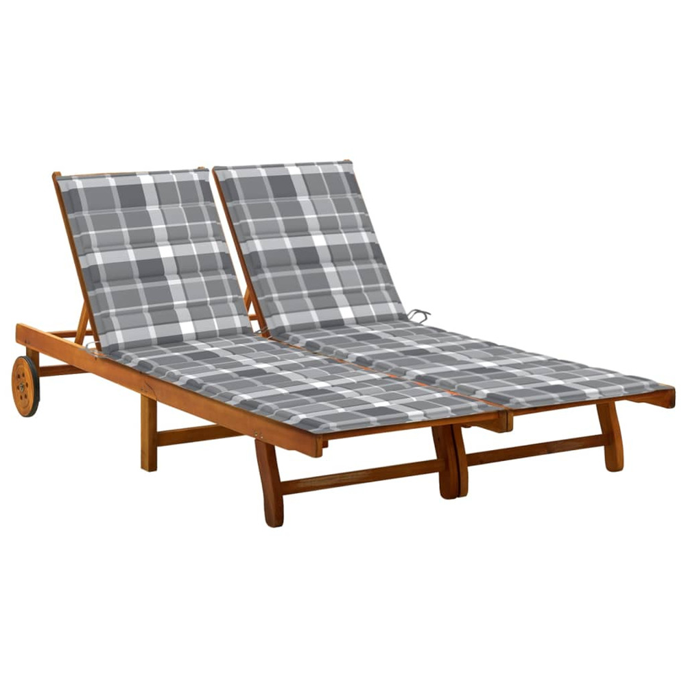 Chaise longue de jardin 2 places avec coussins acacia solide bain de soleil