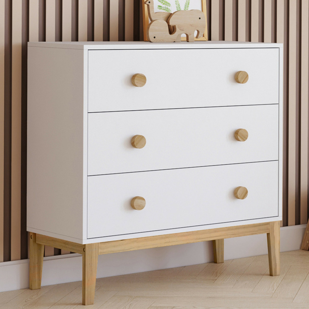 Commode 3 tiroirs jacob 80 cm enfant blanc et bois