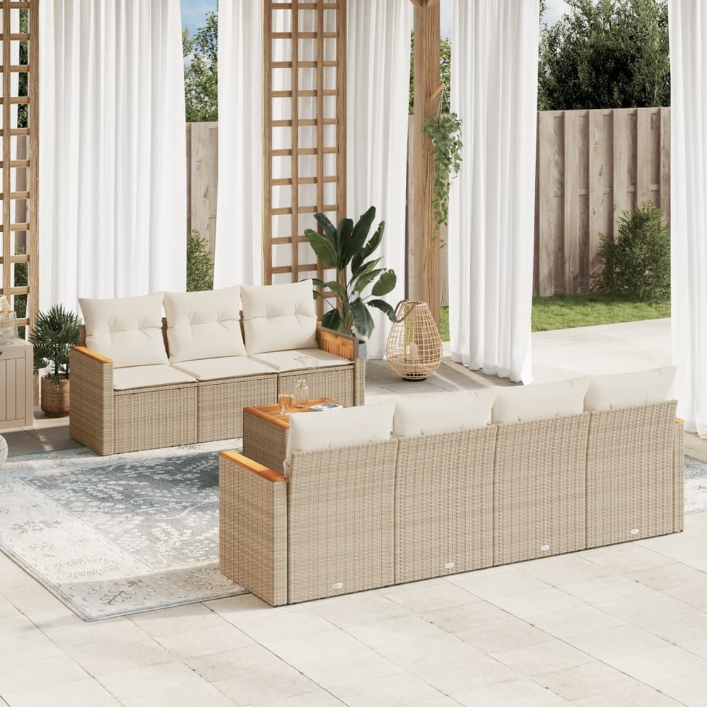 Salon de jardin avec coussins 8 pcs beige résine tressée