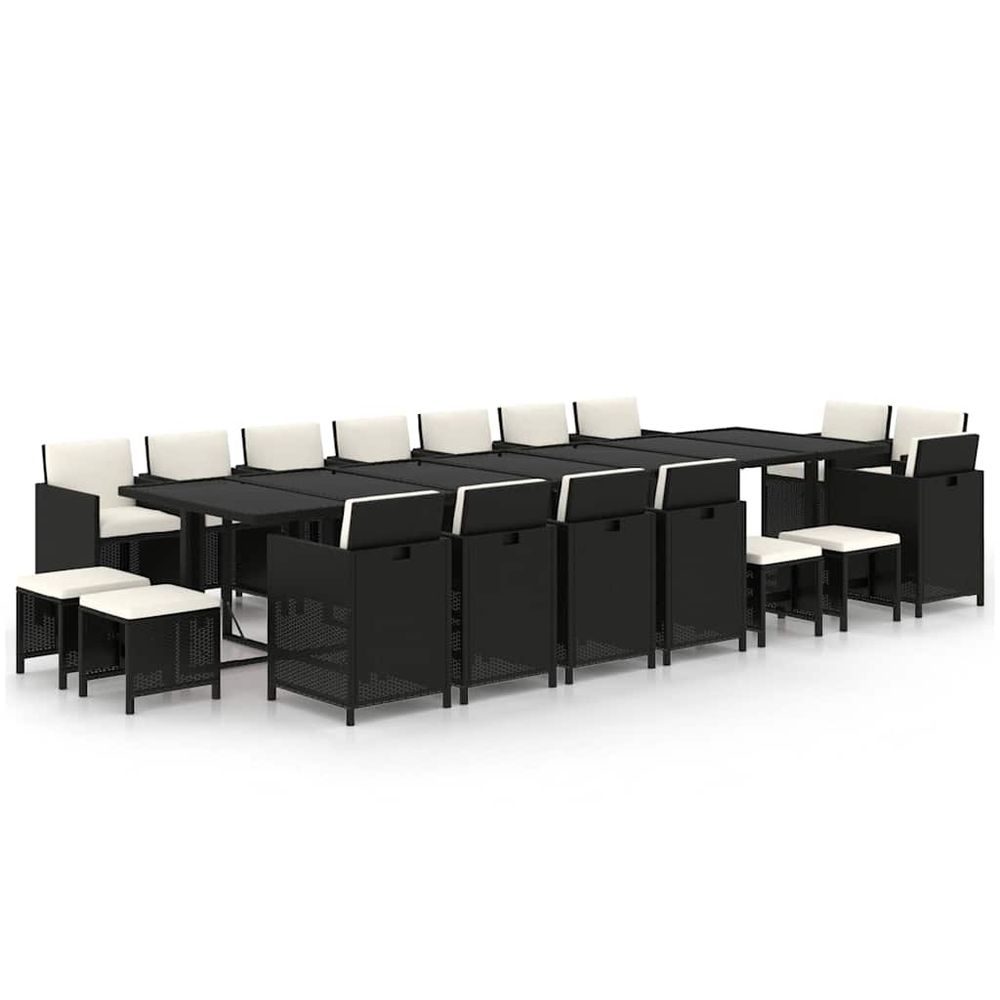 Ensemble à manger de jardin coussins 19 pcs résine tressée noir