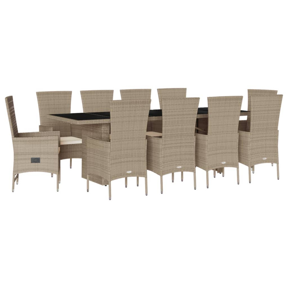 Ensemble à manger de jardin et coussins 11 pcs beige poly rotin