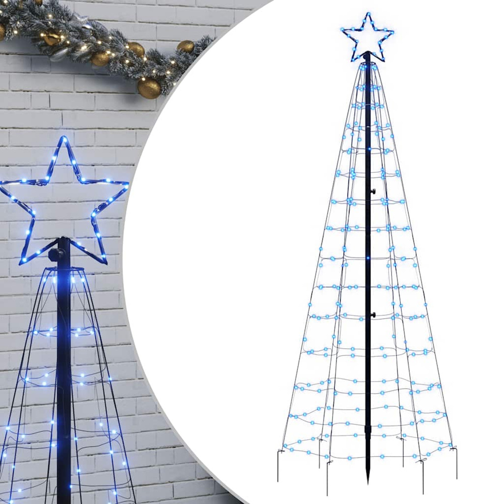 Sapin de noël à led avec piquets 220 led bleu 180 cm