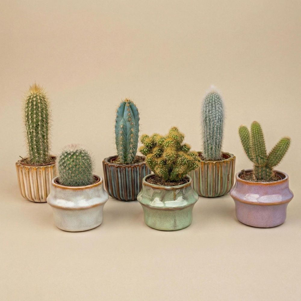 Cactus en mini pot céramique - lot de 6 - ø6cm - plante d’intérieur