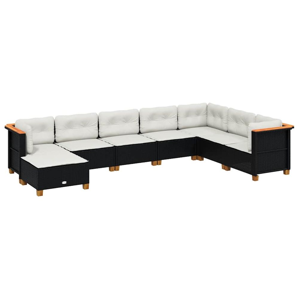 Salon de jardin 8 pcs avec coussins noir résine tressée