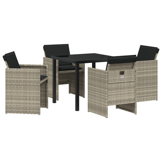 Ensemble de dining de jardin 5 pièces avec coussins en rattan poly gris clair