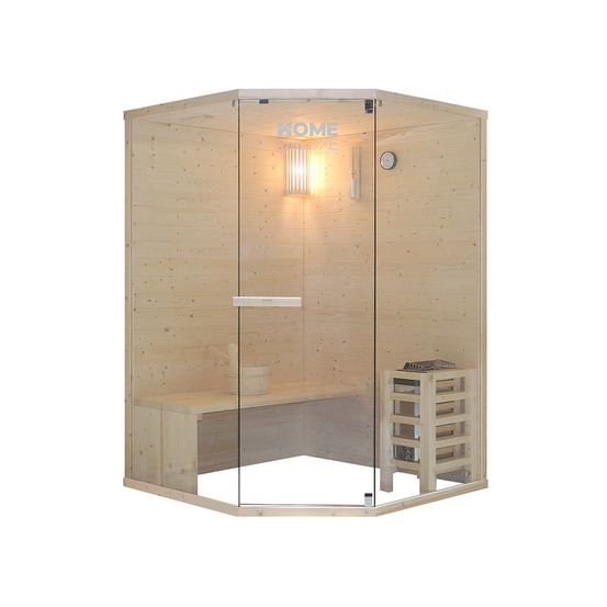 Home deluxe - sauna traditionnel aruna l - dimensions : env. 130 cm × 130 cm × 190 cm, bois : épicéa, verre de sécurité transparent