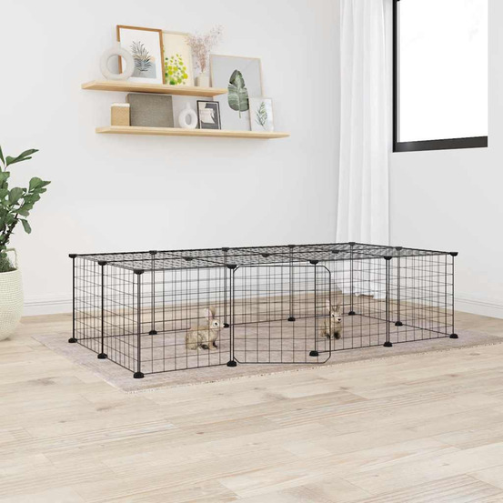 Cage animaux de compagnie à 20 panneaux et porte noir 35x35 cm