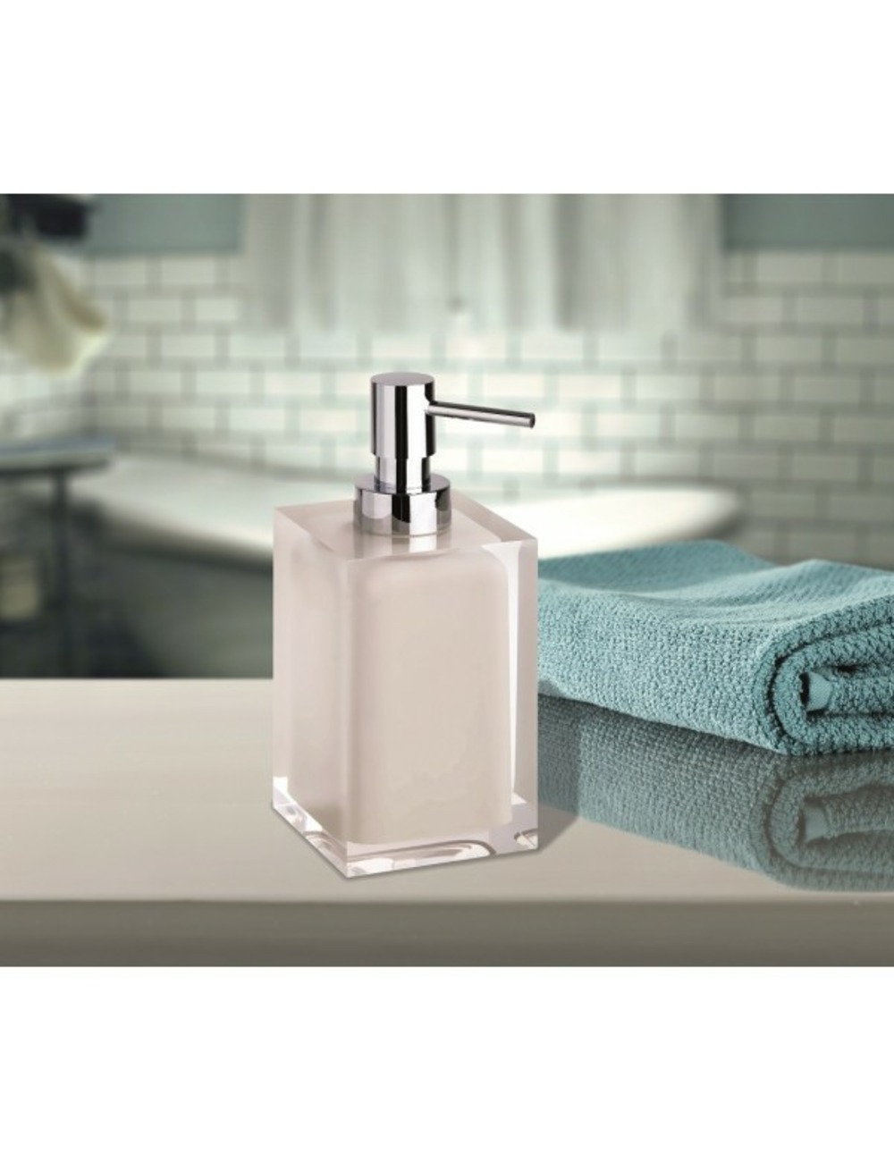 Distributeur de savon liquide carré à poser vista en résine 250ml-#f5f5dc-beige-7.00 --