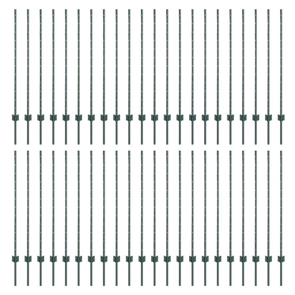 Poteau de clôture. 44 pcs vert 160 cm acier