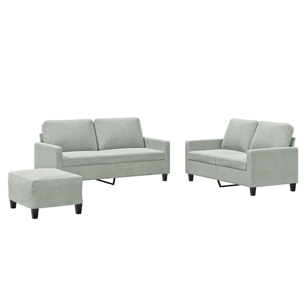 Ensemble de canapés 3 pcs avec coussins gris clair velours