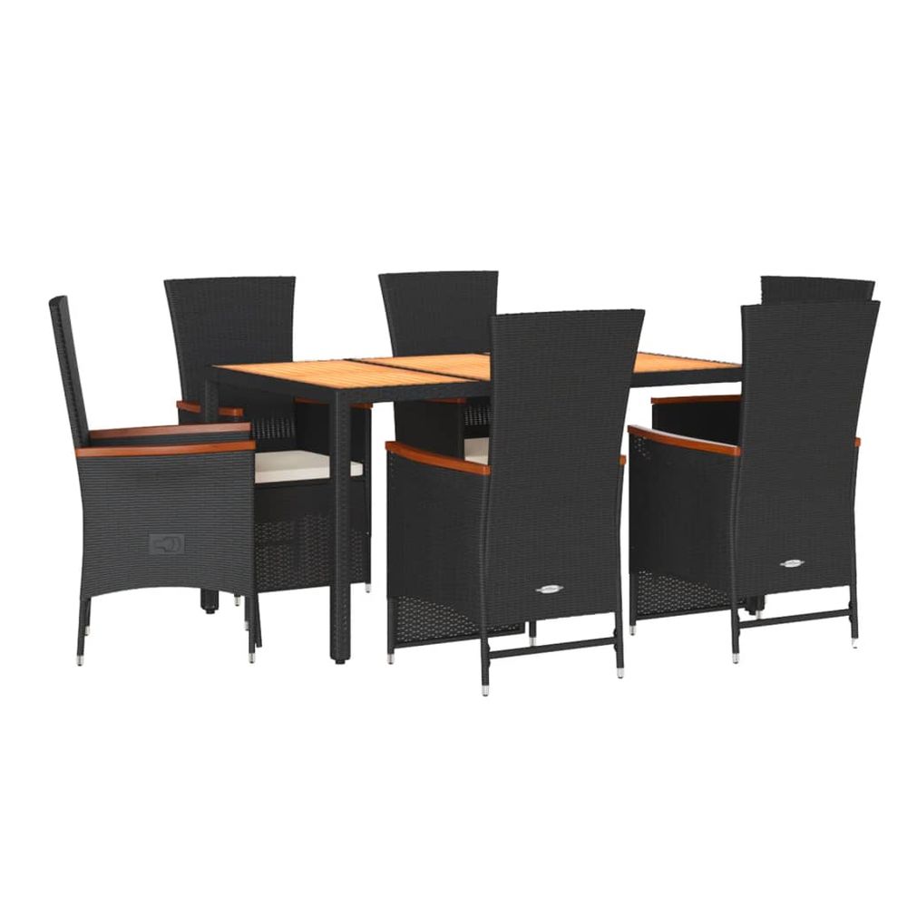 Ensemble à manger de jardin coussins 7pcs noir résine tressée