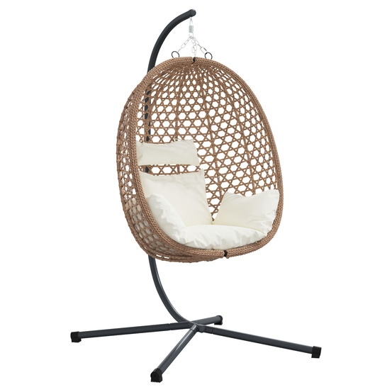 Panier de chaise œuf suspendue avec support en café poly rattan