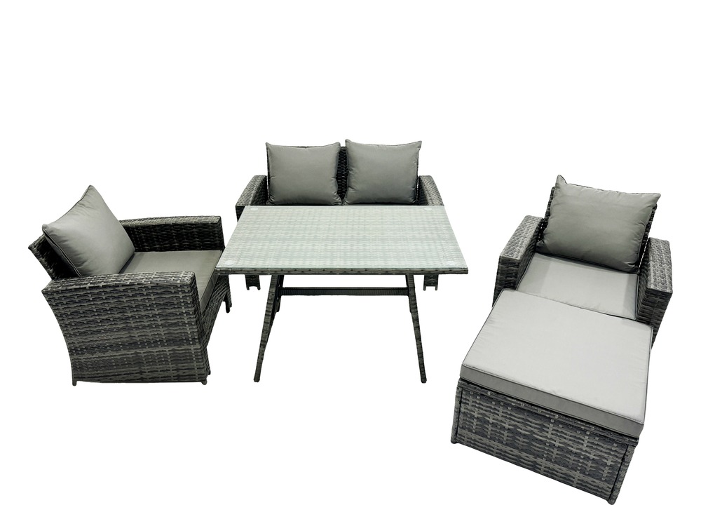 5 places gris foncé mixte dossier haut meuble de jardin extérieur avec grand tabouret table à manger