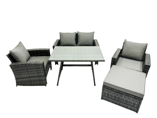 5 places gris foncé mixte dossier haut meuble de jardin extérieur avec grand tabouret table à manger