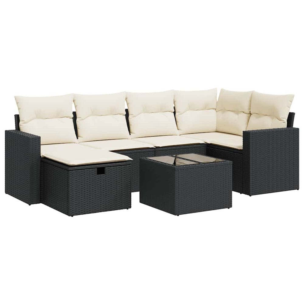 Salon de jardin 7 pcs avec coussins noir résine tressée
