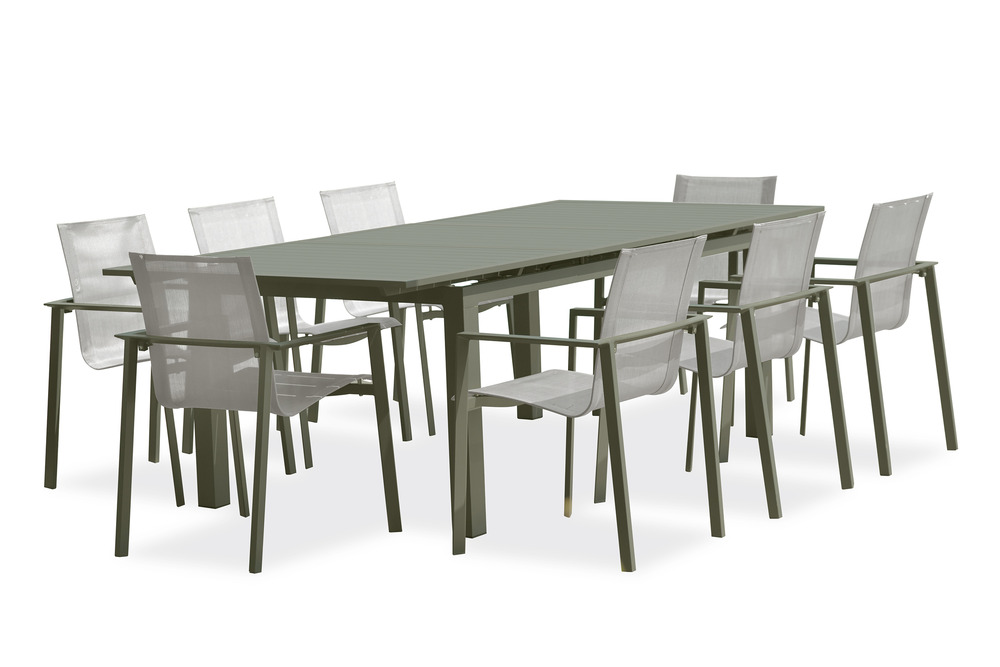Ensemble repas miami 8 places en aluminium kaki