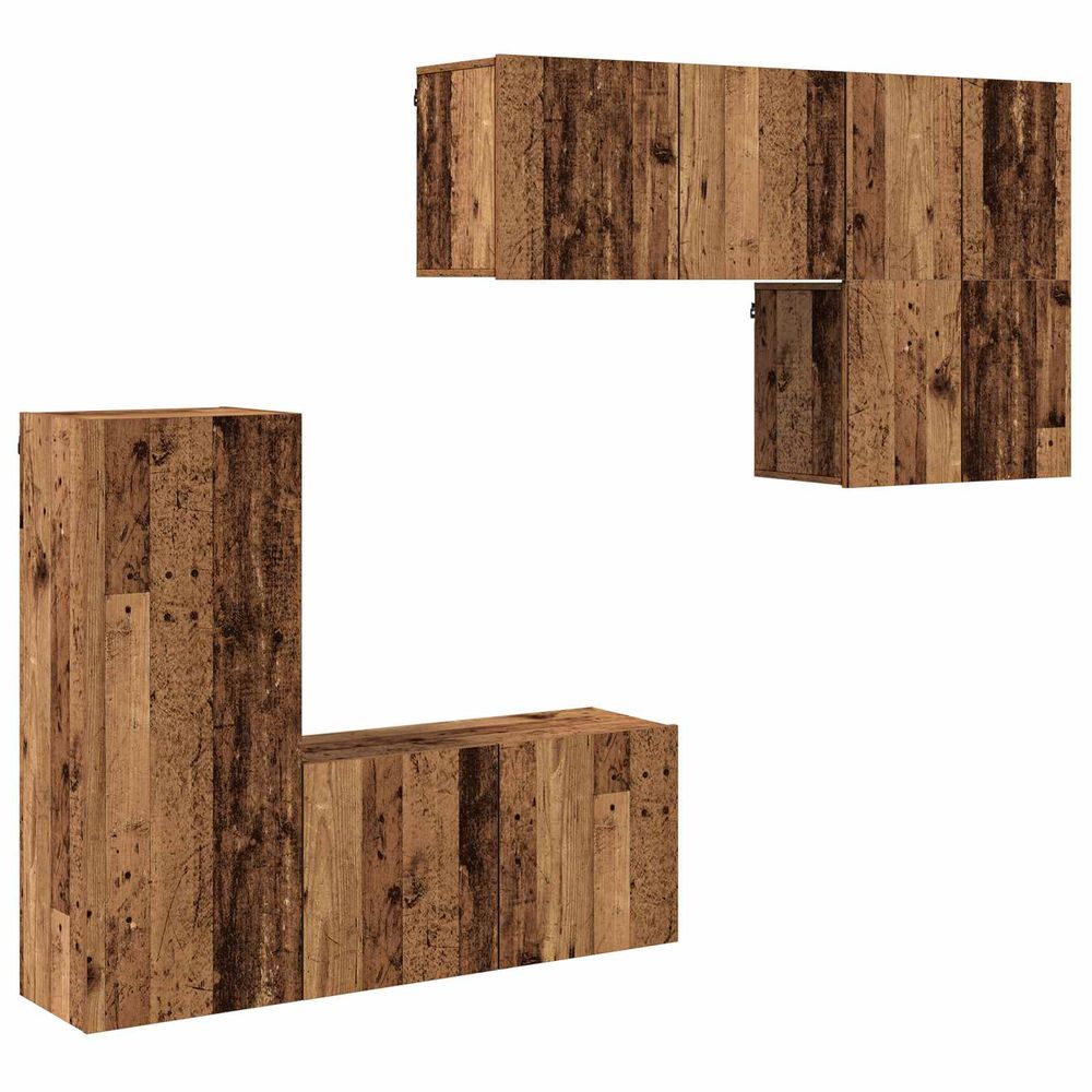 Unité murale de tv 5 pc bois ancien bois d'ingénierie