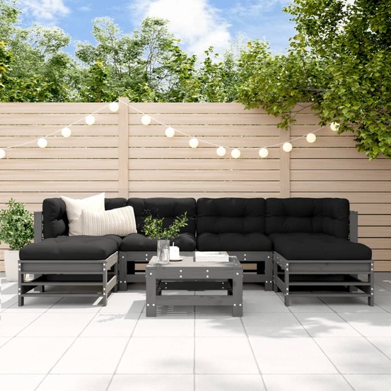 Salon de jardin 7 pcs gris bois de pin massif