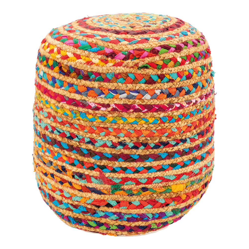 Pouf en coton et jute multicolore