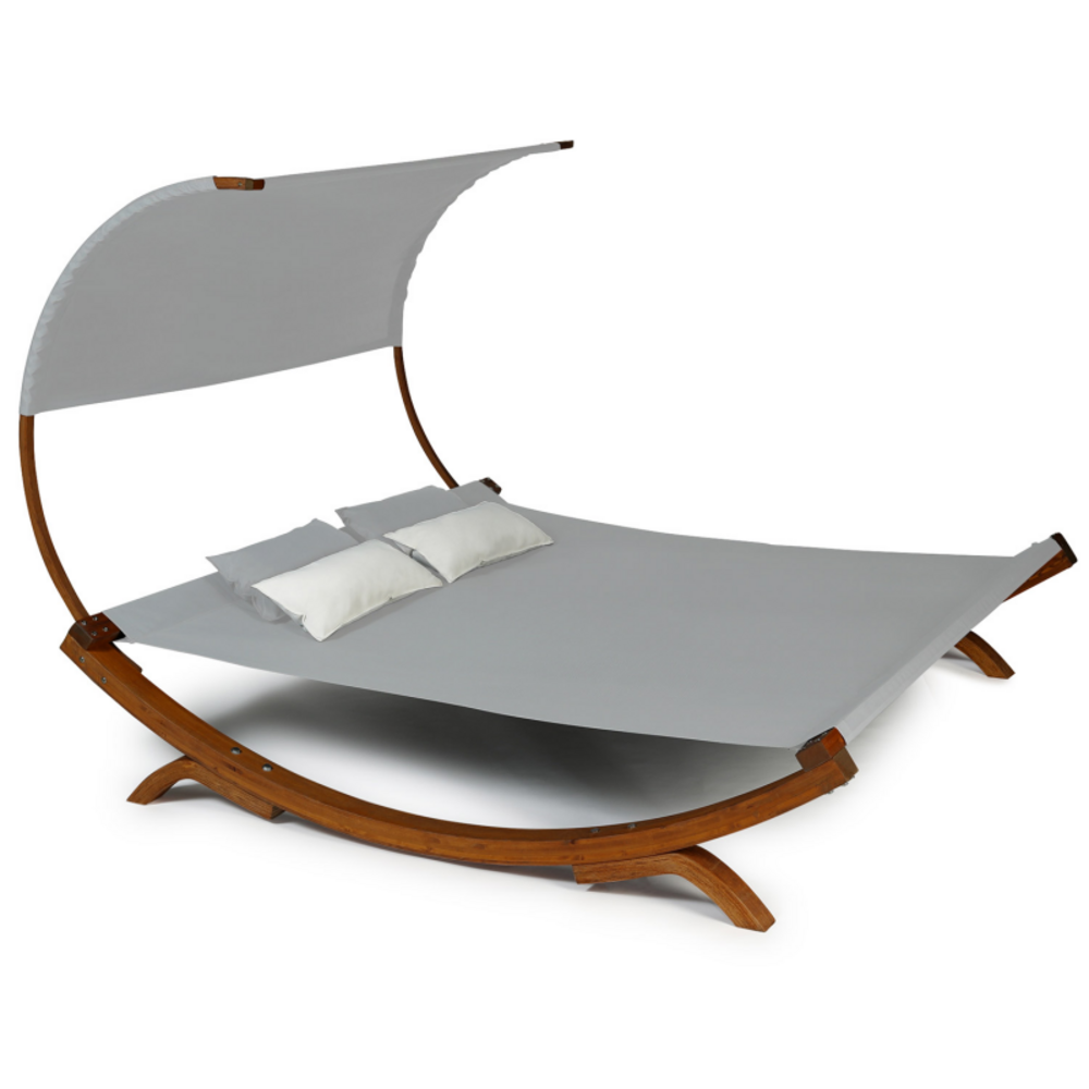 Idmarket lit de jardin en bois avec toile gris clair et auvent
