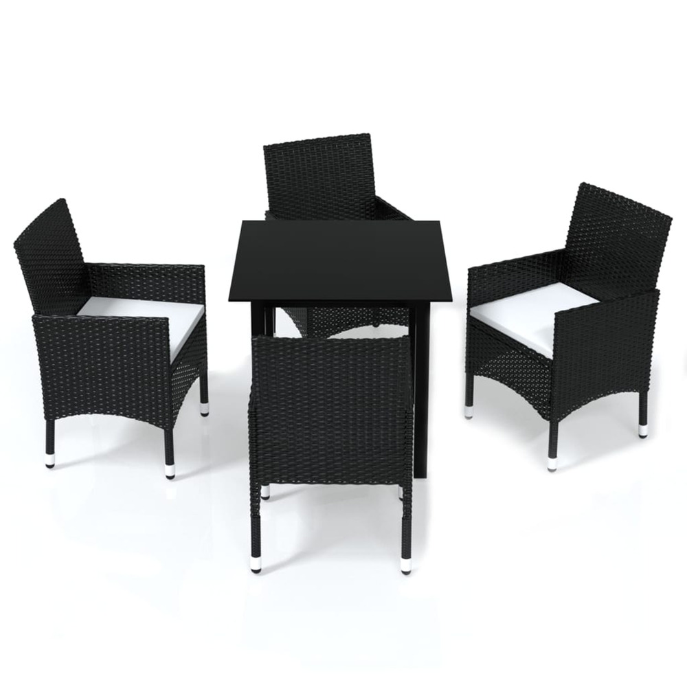 Ensemble à dîner de jardin avec coussins 5 pcs poly rotin noir