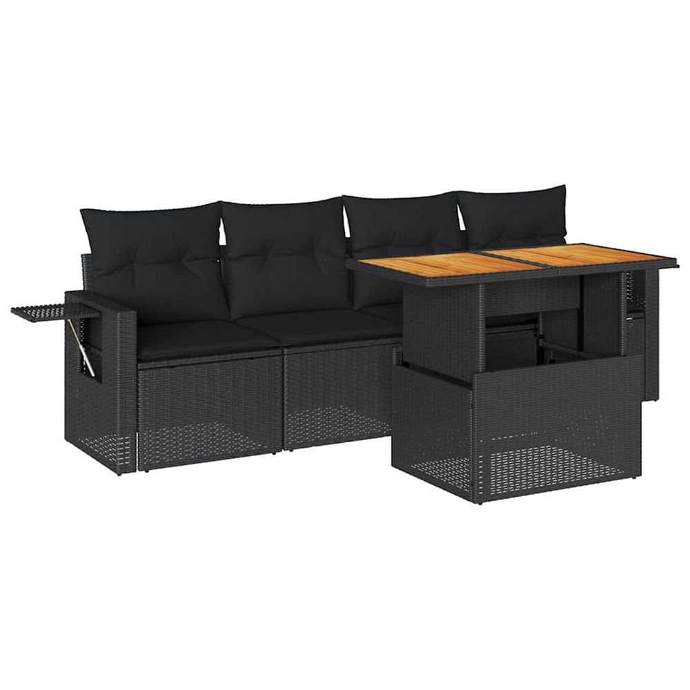 Salon de jardin 5 pcs avec coussins noir résine tressée