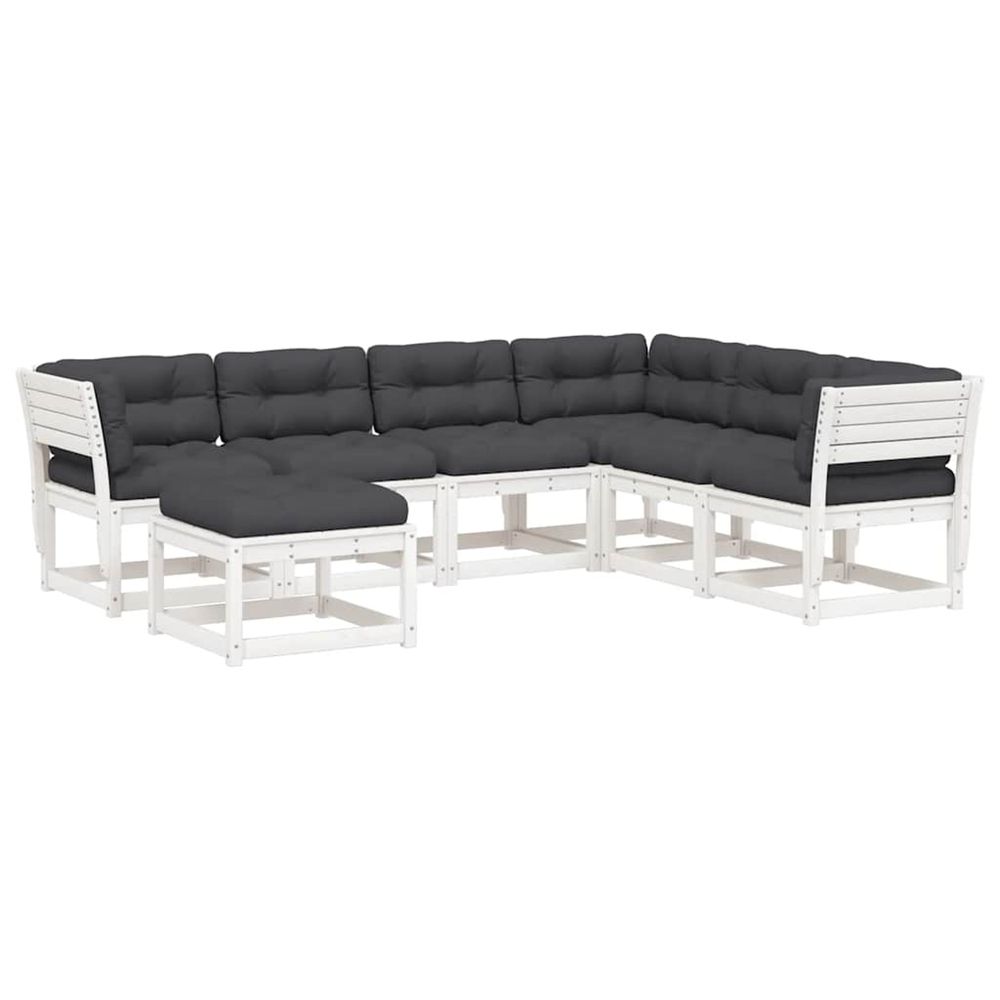 Salon de jardin 7 pcs avec coussins blanc bois de pin massif
