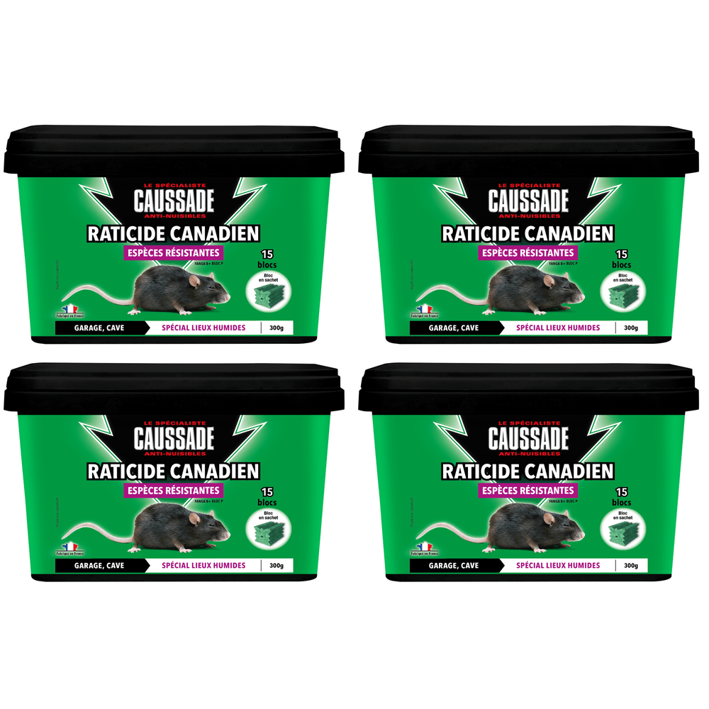 Caussade raticide canadien anti-rats & souris - 60 appâts blocs - 1200g - efficacité radicale - lieux très humides - carbl300nx4