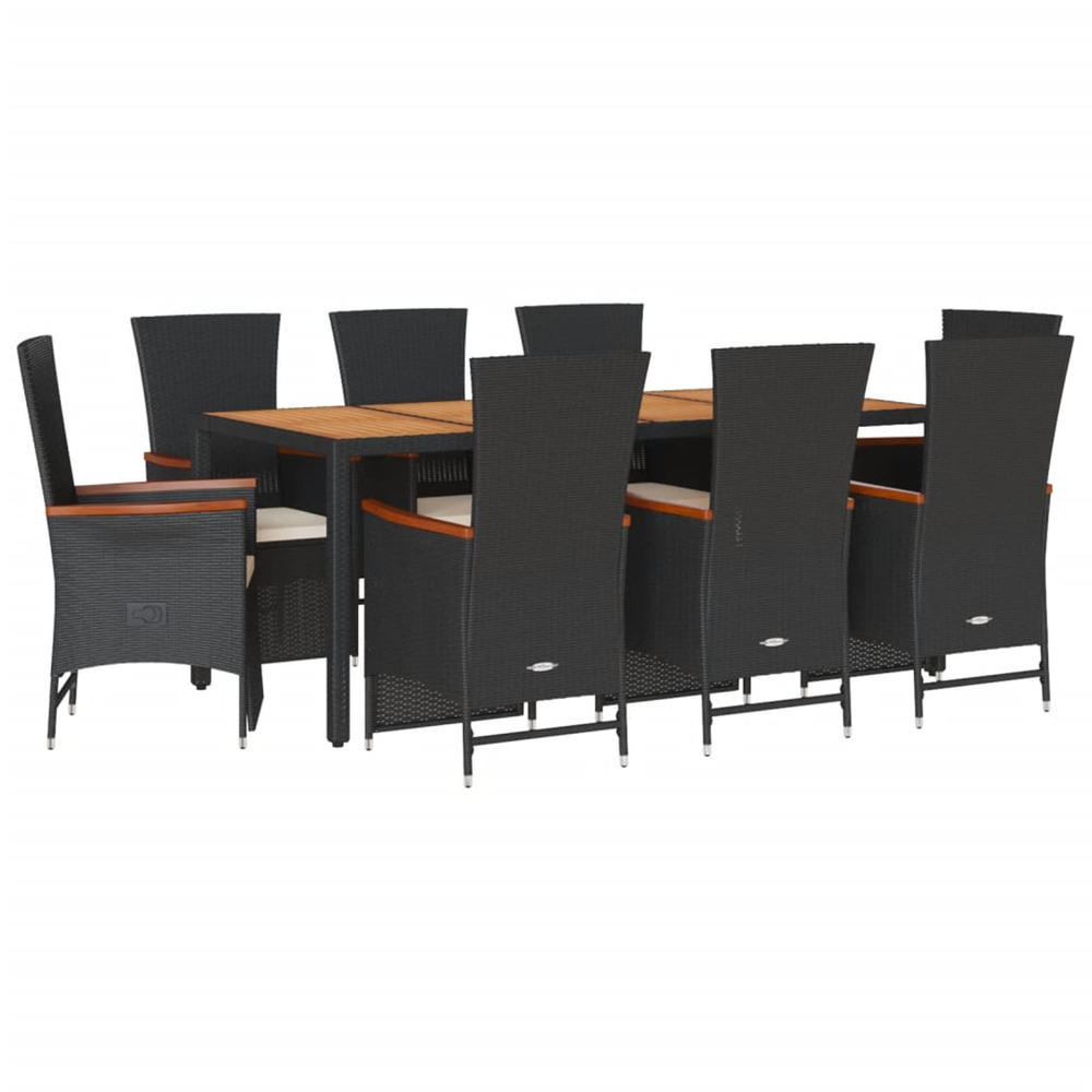 Ensemble à manger de jardin 9pcs coussins noir résine tressée