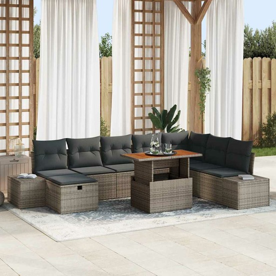 Ensemble de canapé de jardin 9 pcs gris poly rotin