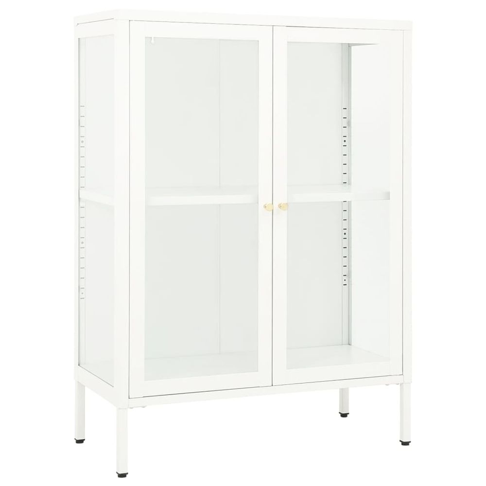 Buffet blanc 75x35x105 cm acier et verre