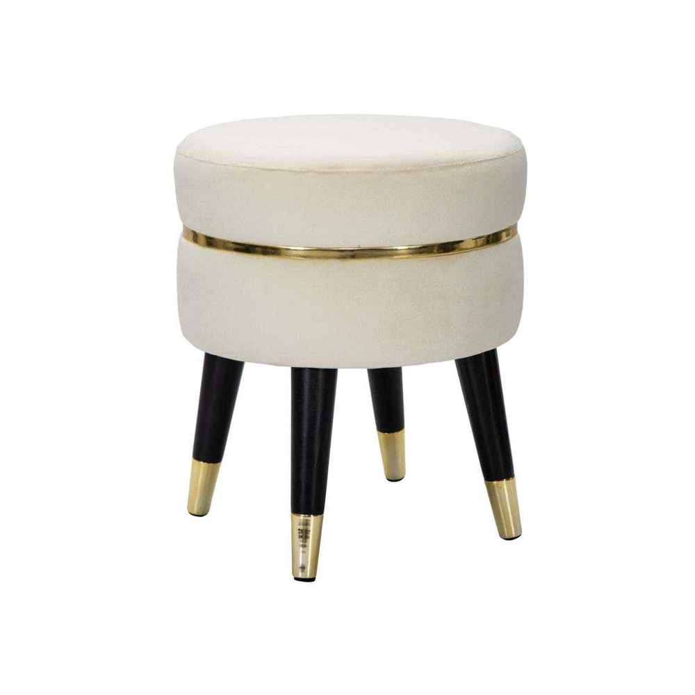 Tabouret bas en tissu paris 35 x 40.5 cm crème et doré