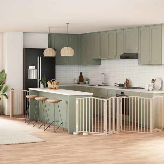 Barrière sécurité chien 6 panneaux bois pliable pour intérieur brun 90cm
