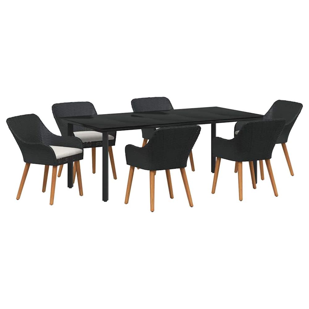 Ensemble de salle à manger pour jardin 7 pc noir polyrotin