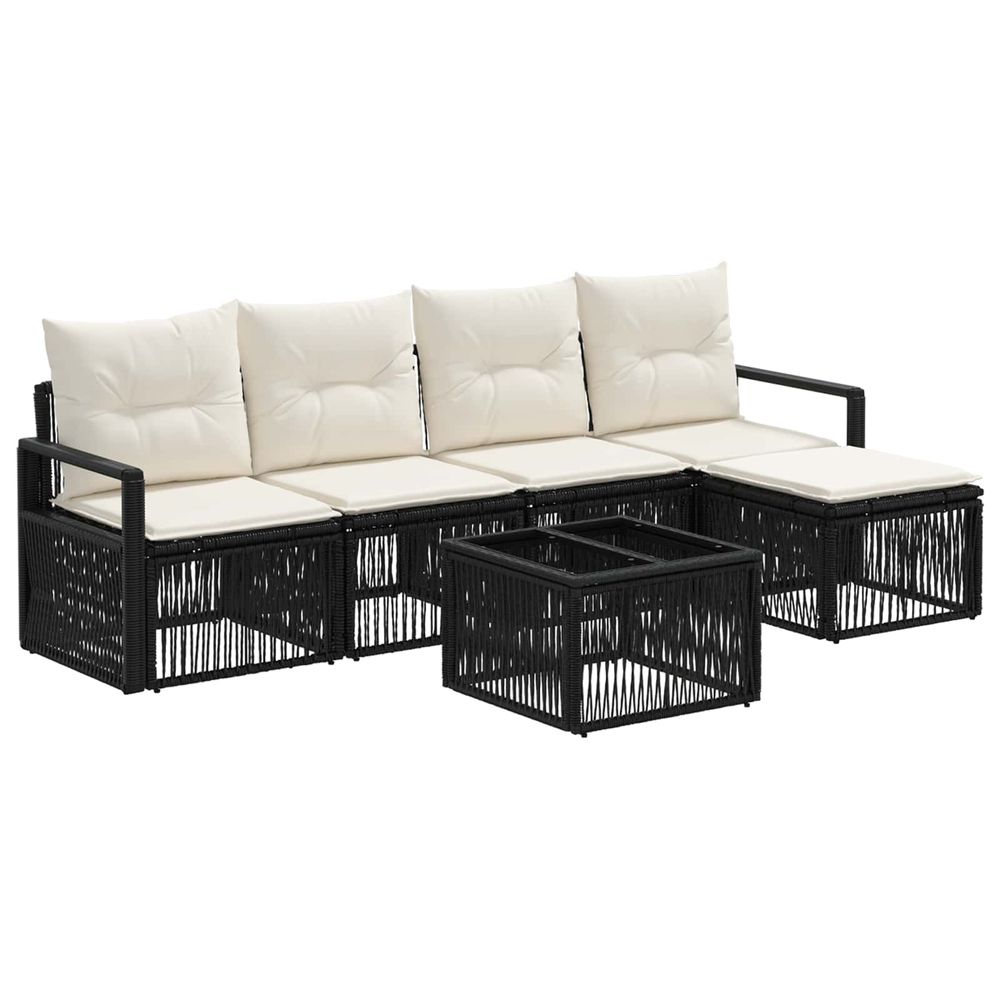 Ensemble de canapé de jardin 6 pc noir polyrotin