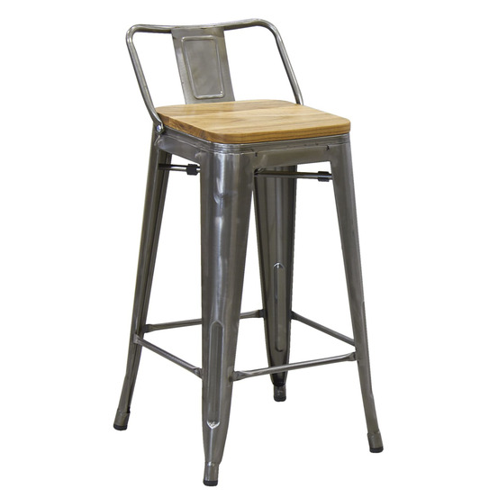 Tabouret de bar en acier brossé et bois d'orme huilé