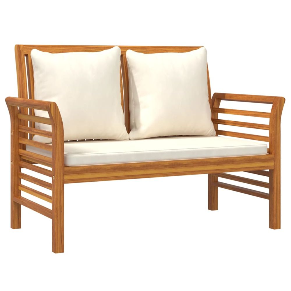 Banc canapé avec coussins blanc crème bois d'acacia solide